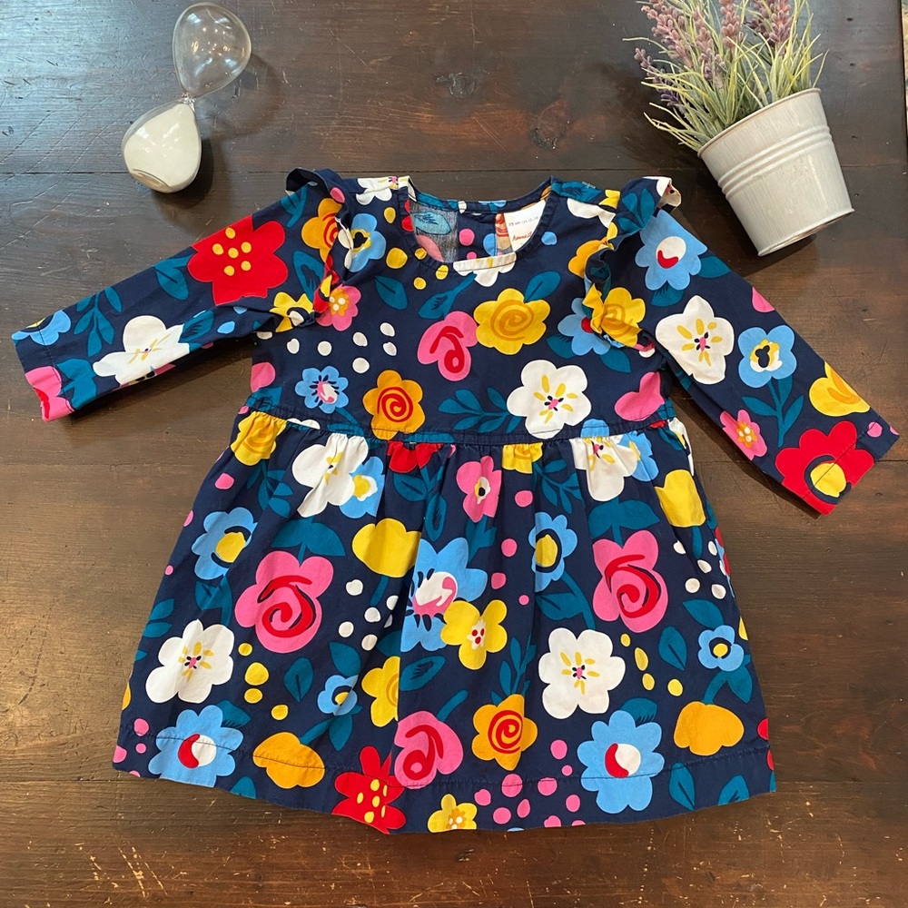 Hanna Andersson US 12-18 months girls toddler baby floral dress long sleeve navy